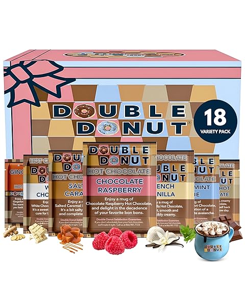 DOUBLE DONUT COFFEE FLAVORED HOT CHOCOLATE PACKETS VARIETY...