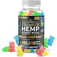 WELLUTION Hemp Gummies Sugar Coated - Fruity Gummy Bear with Hemp Oil. Natural Hemp Candy Supplements - Omega 3, 6 & 9 + Vita