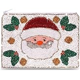 Christmas Coin Purse for Women Beaded Holly Jolly Pouch Bag Be Merry Joy Purse Handmade Small Change Purse Wallet with Zipper Christmas Outfits Accessories Gifts (Style I)