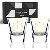Personalized Shot Glass Set, Custom Gifts for Tequila, Vodka, or Whiskey Lovers, Birthday, Christmas Gifts for Him, Her, 2 Pack, with Initial J