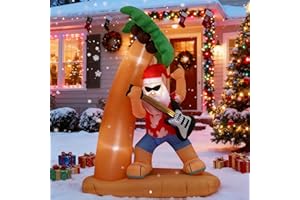 InfleasJoiy 7FT Santa Claus Playing Guitar Under Coconut Tree Christmas Inflatable Decoration with LED Lights, Suitable for Holiday Celebration Decorations on Yards, Lawns and Patios