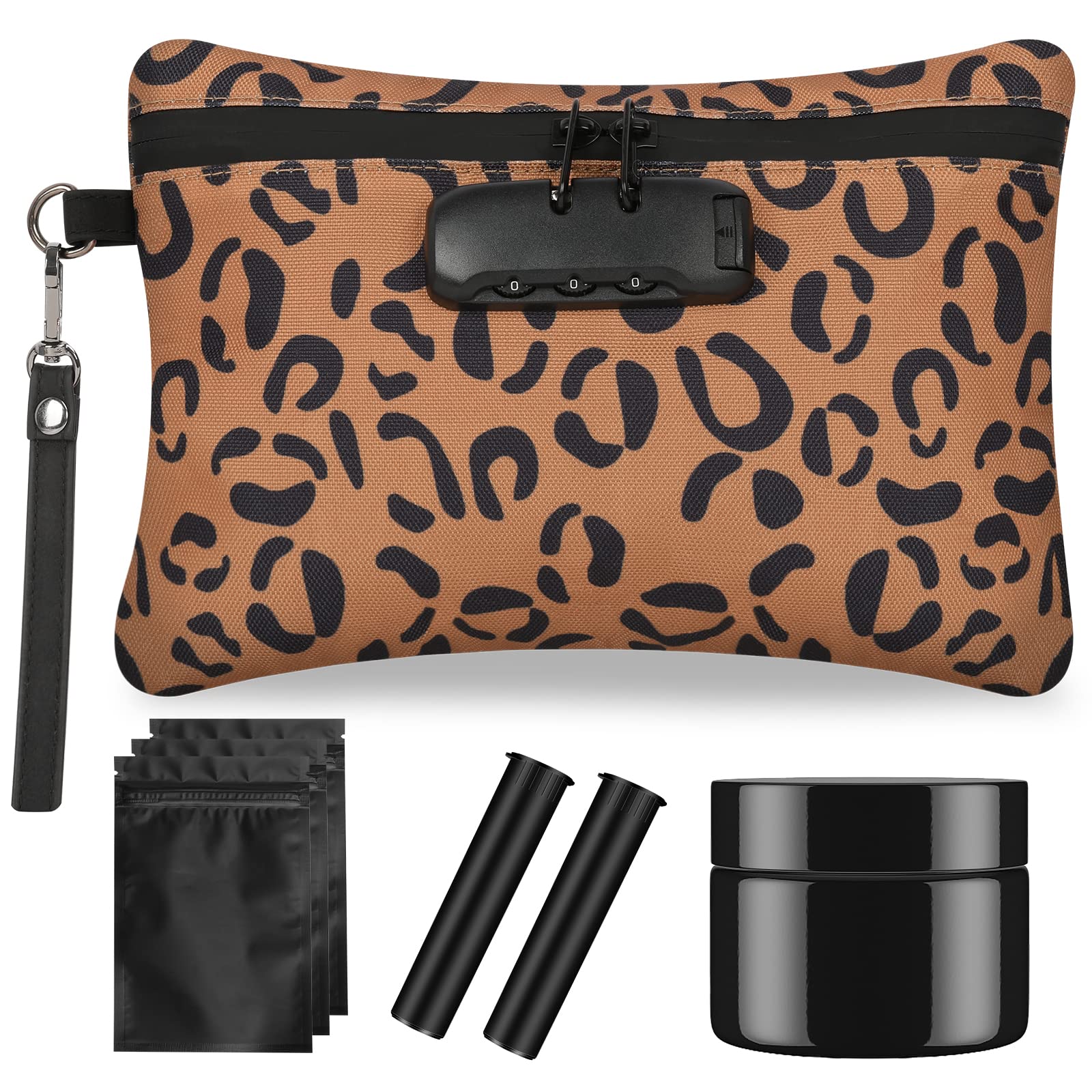 Photo 1 of IDEATECH Smell Proof Bag, Odor Proof Containers, Travel Storage Money Bag, Locking Pouch Case (Leopard Brown)