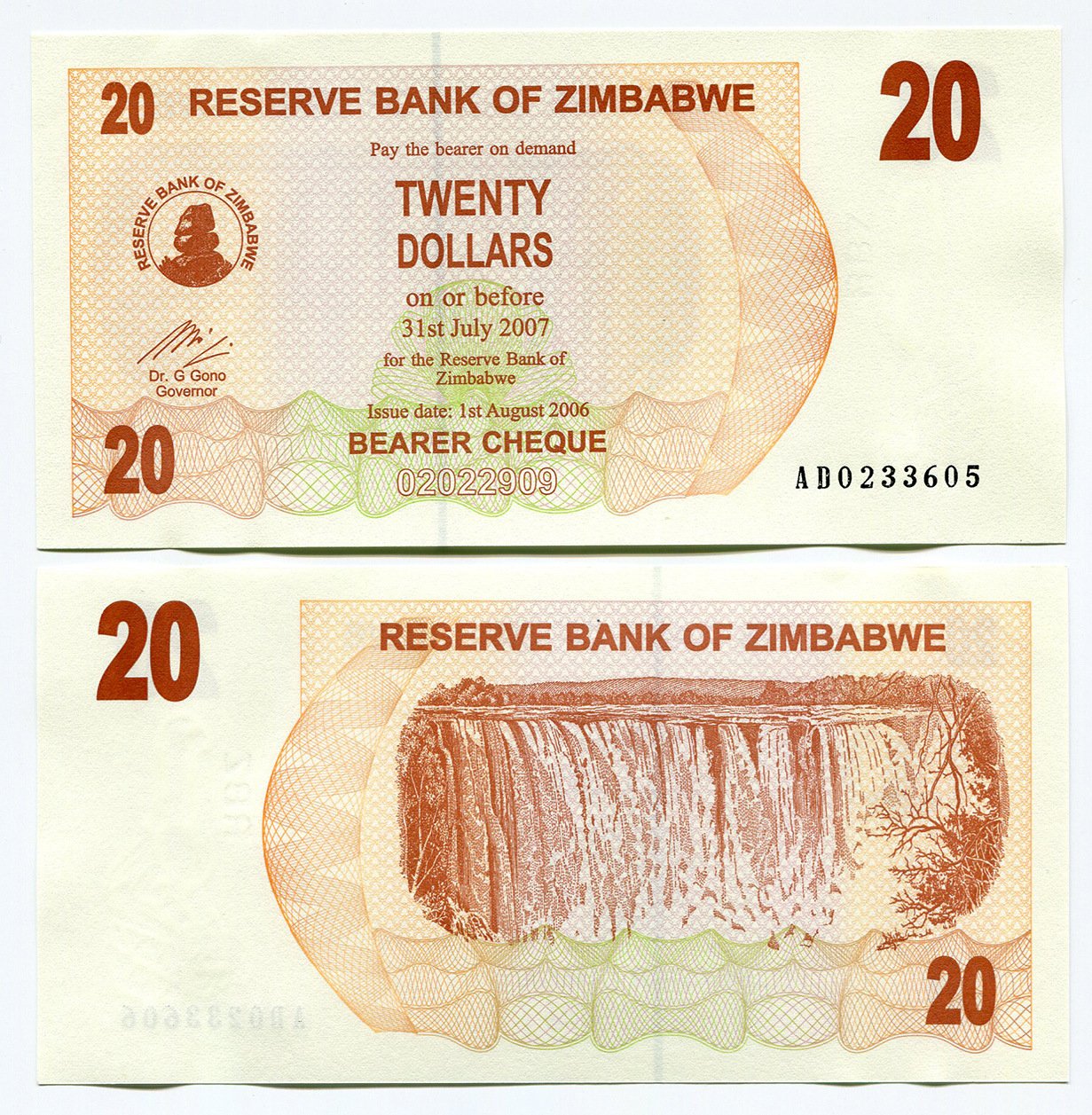 Zimbabwe 20 Dollars 2006 UNC, world inflation, currency banknotes,P40