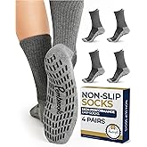 Pembrook Non Slip Crew Grip Socks Men & Women - 4 Pairs | Non Slip Socks for Elderly, Hospital, Pilates, Yoga, Barre, Home
