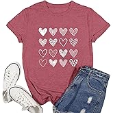 Ascrazy Valentines Day Shirts for Women Love Heart T-Shirt Happy Valentine Day Tee Tops