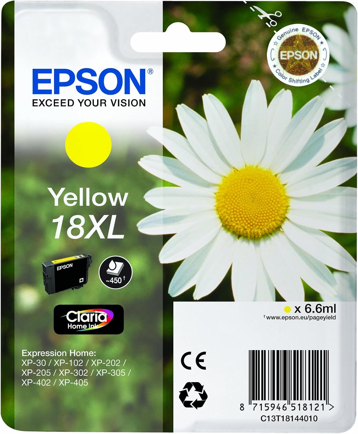 Epson 18XL Yellow Daisy High Yield Genuine, Claria Home Ink Cartridge, XL High Capacity, Yelow