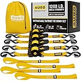 AUGO Retractable Ratchet Straps – 1" x 10' – 1200Lb Breakstrength – 4 Heavy Duty Self Retracting Tie Downs with Safety Lock S