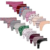Alyce Ives Intimates 18 Pack Women’s Cotton Thong Panties, Assorted Colors & Prints