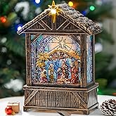 Nativity with Star Musical Lighted Water Creche with Swirling Glitter, Christmas Snow Globe Nativity Manger for Xmas with Music, Holiday Decorations Gifts for Family, Children or Friends