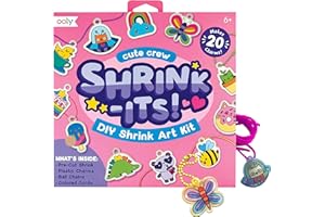 Ooly 28 PC DIY Shrinking Art Kit for Kids, 20 Plastic Pre Cut Charms and More, No Mess Creative Activity Jewelry Making Kit - Cute Crew