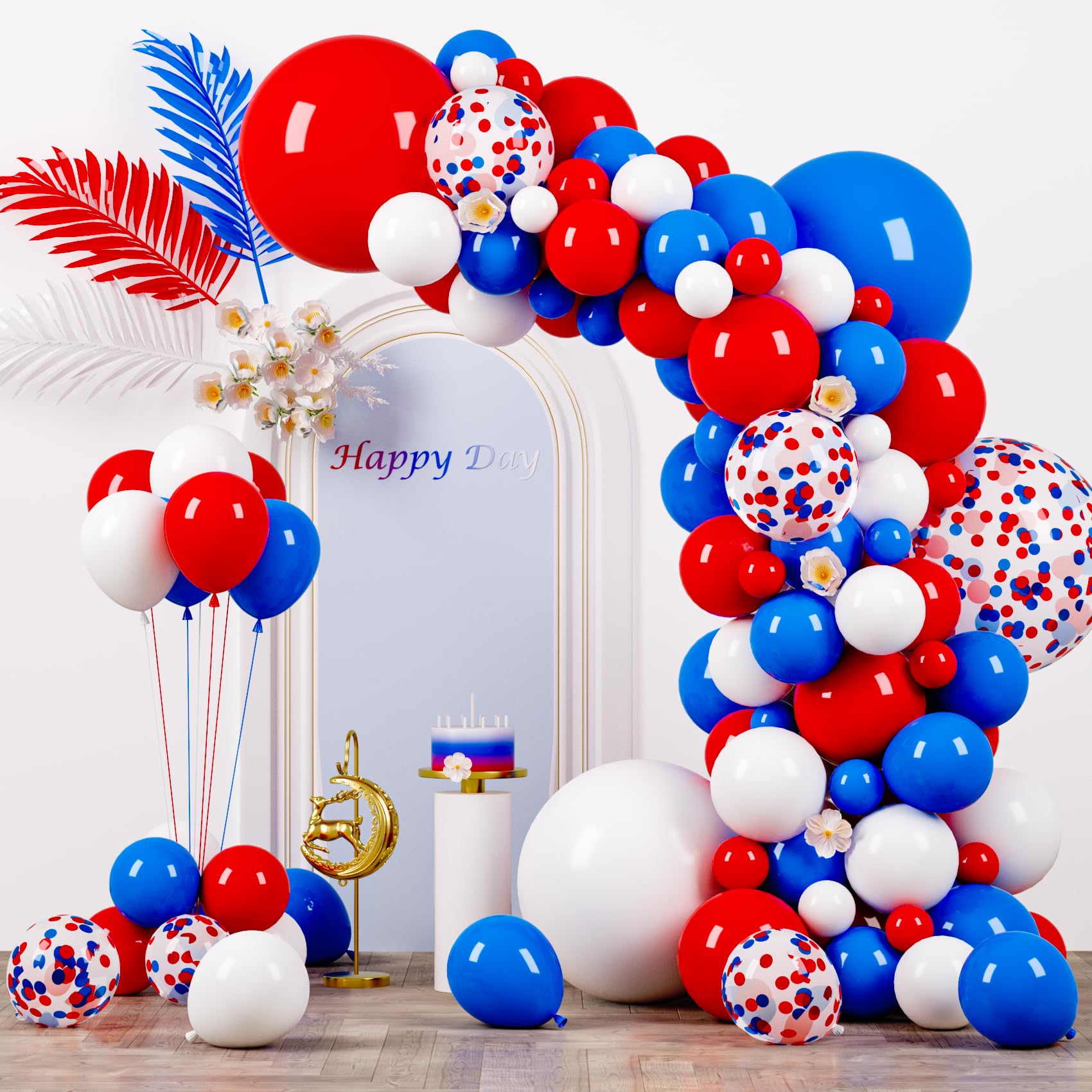 Photo 1 of Voircoloria 130pcs Red White Blue Balloons Different Sizes 18" 12" 10" 5" Party Latex Balloons for Birthday Graduation 4th of July Independence Day Anniversary New Year Holiday Party Decorations