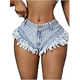OYOANGLE Women's Distressed Mini Denim Shorts Low Rise Party Club Raw Hem Jean Shorts