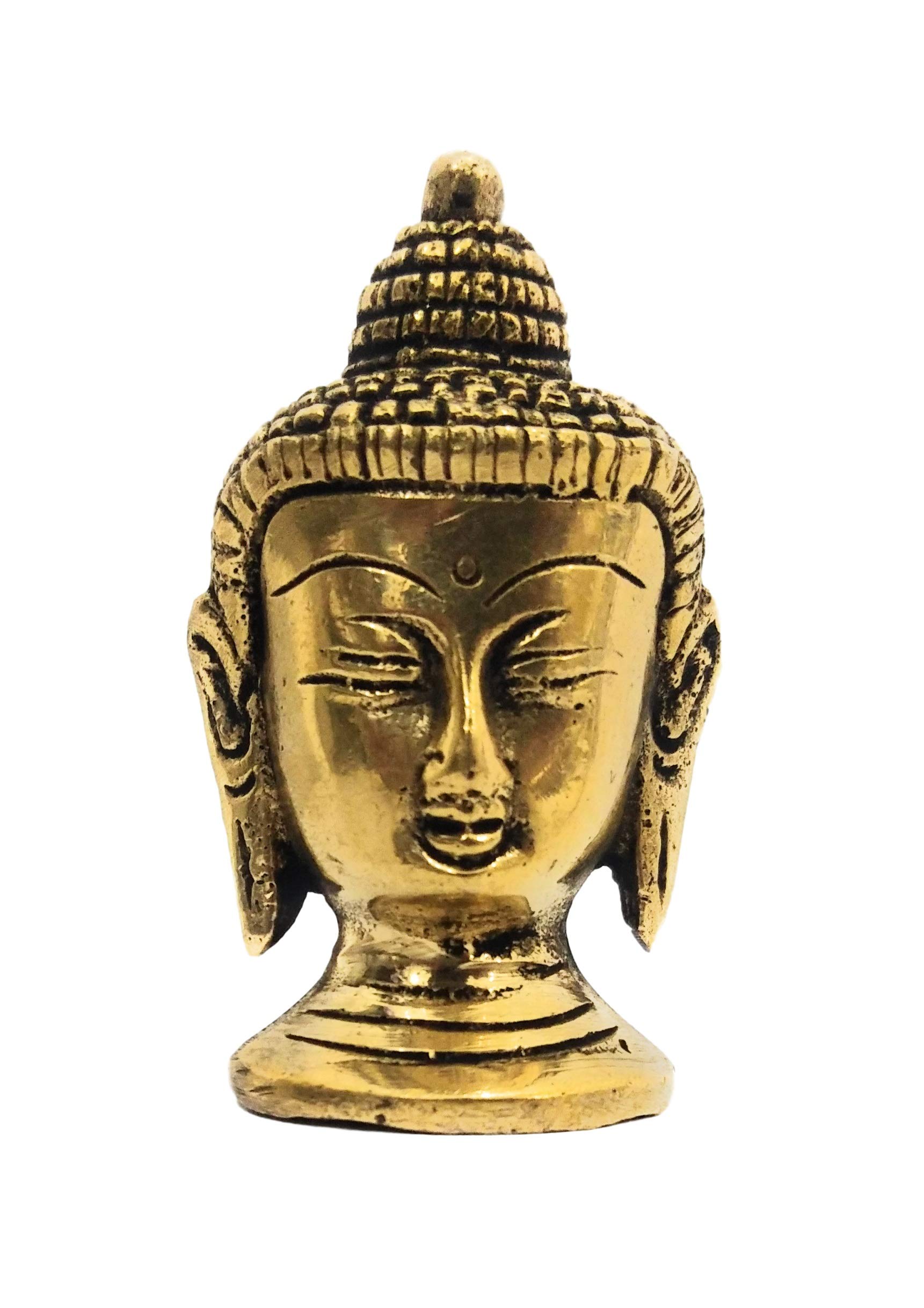 Athizay Brass Buddha Head Statue – 7 cm Antique Gold Finish | Small Decorative Sculpture for Table, Shelf or Spiritual Home Décor
