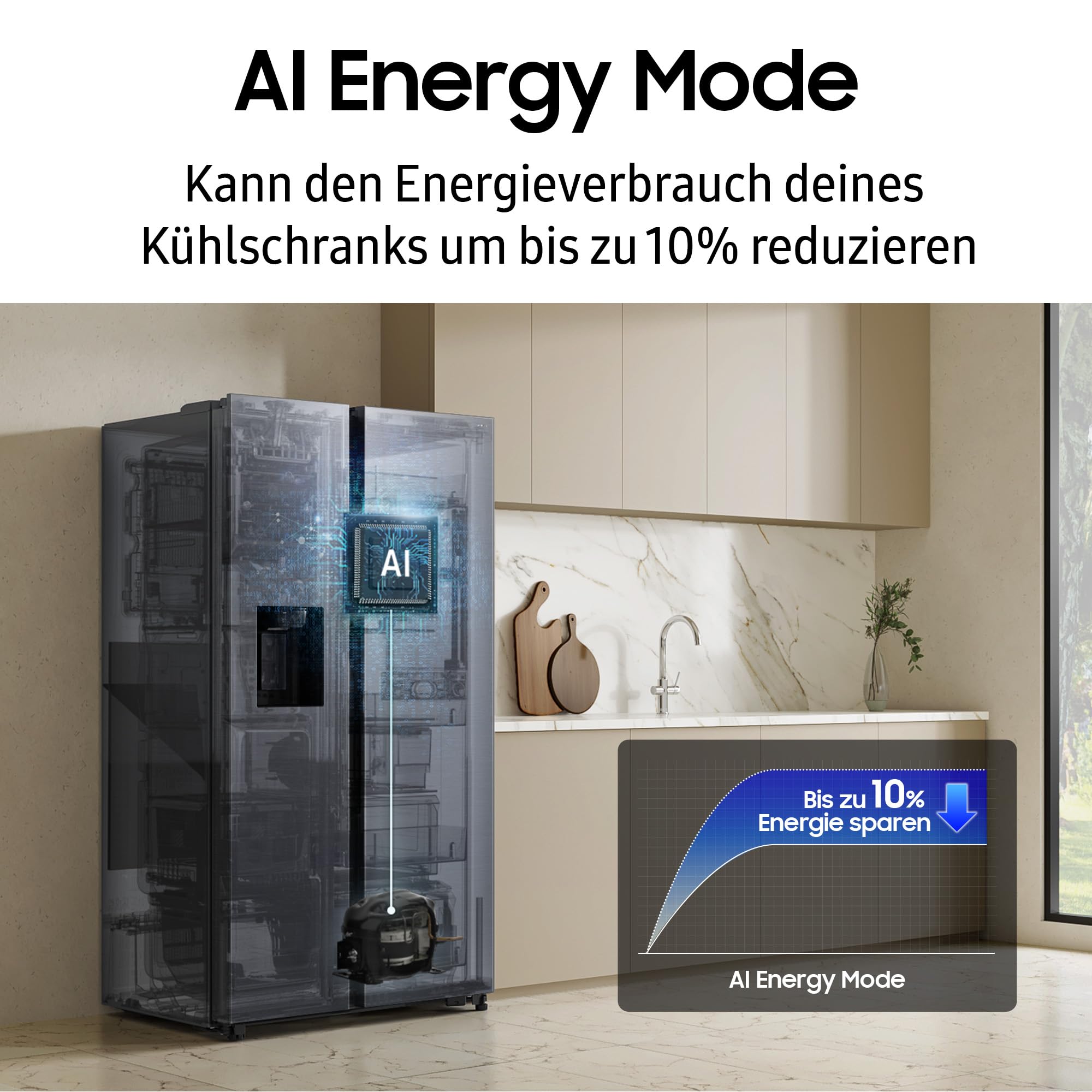Samsung RS90F66BEFEF Side-by-Side Kühl-Gefrierkombination, AI Kühlschrank mit Gefrierfach, 178 cm, 614 l, Eis-/Wasserspender mit Wasseranschluss, Family Hub, AI Energy & Voice Control, Black Steel 8