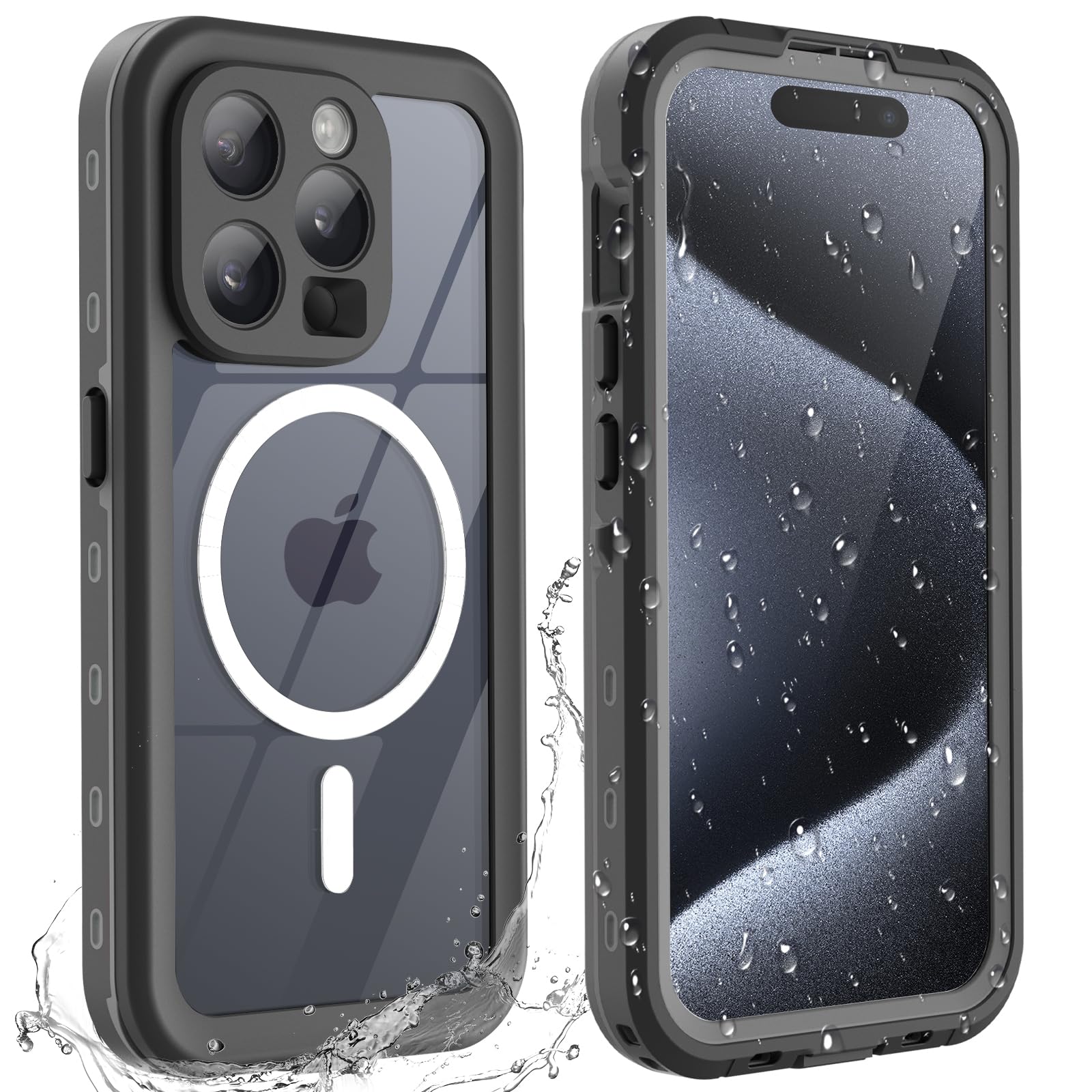 BDIG Case for iPhone 15 Pro, Waterproof, 360 Degree All-Round Protection with Built-in Screen Protector, Outdoor TPU Bumper, IP68, Shockproof, Compatible with iPhone 15 Pro, Black