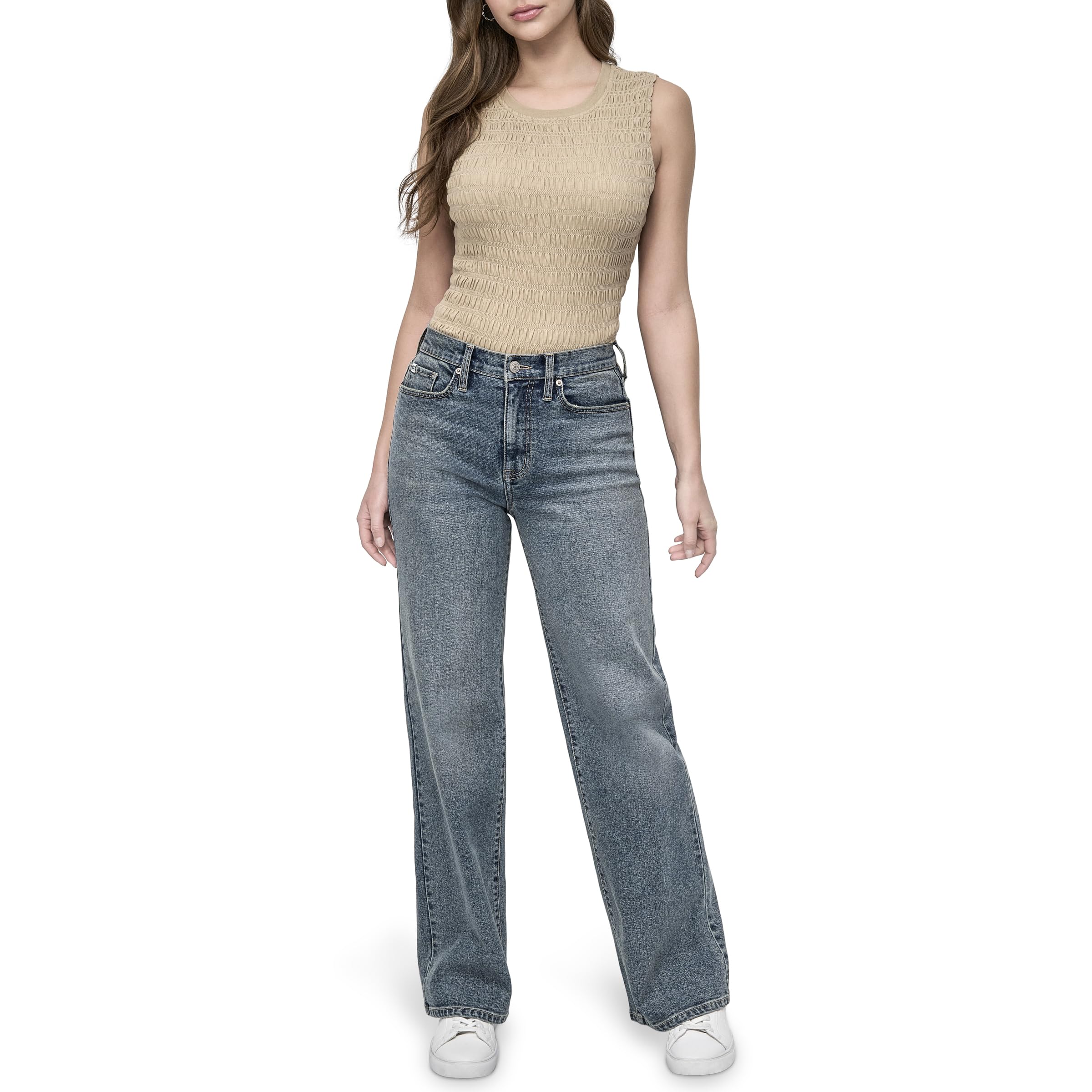 DKNY Women’s High Rise Relaxed Wide Leg Denim, Seaside, 28