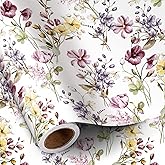 RUSPEPA Floral Wrapping Paper Roll Women Girls, Mini Roll, Watercolor Wild Flower with Delicate Leaf Gift Wrap Paper for Wedding, Birthday, Mother's Day, Spring, Bridal Shower, 17 Inch X 16.4 Feet