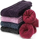 Womens Merino Wool Socks Warm Winter Thermal Hiking Cozy Crew Duty Work Soft Boot Socks 5 Pairs