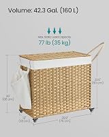 SONGMICS 160 L Laundry Basket with Lid 3-Compartment Rattan Natural LCB365N01 view 7