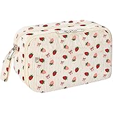 WOBAGMEN Cute Pencil Case,Large Corduroy Zippered Pencil Case Pouch, aesthetic Pencil Bag with Compartments, Pencil Pouch School Supplies (HY-corduroy pc-strawberry)