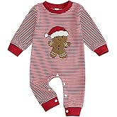 Sasaerucure Newborn Infant Baby Boy Christmas Outfit Embroidered Gingerbread Romper Red Striped Onesie Long Sleeve Jumpsuit