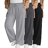 Sweetyweee 3 Pack Women's Plus Size Lounge Pants with Pockets, Wide Leg Loose Drawstring Pants Casual Sweatpants Jogger Pant