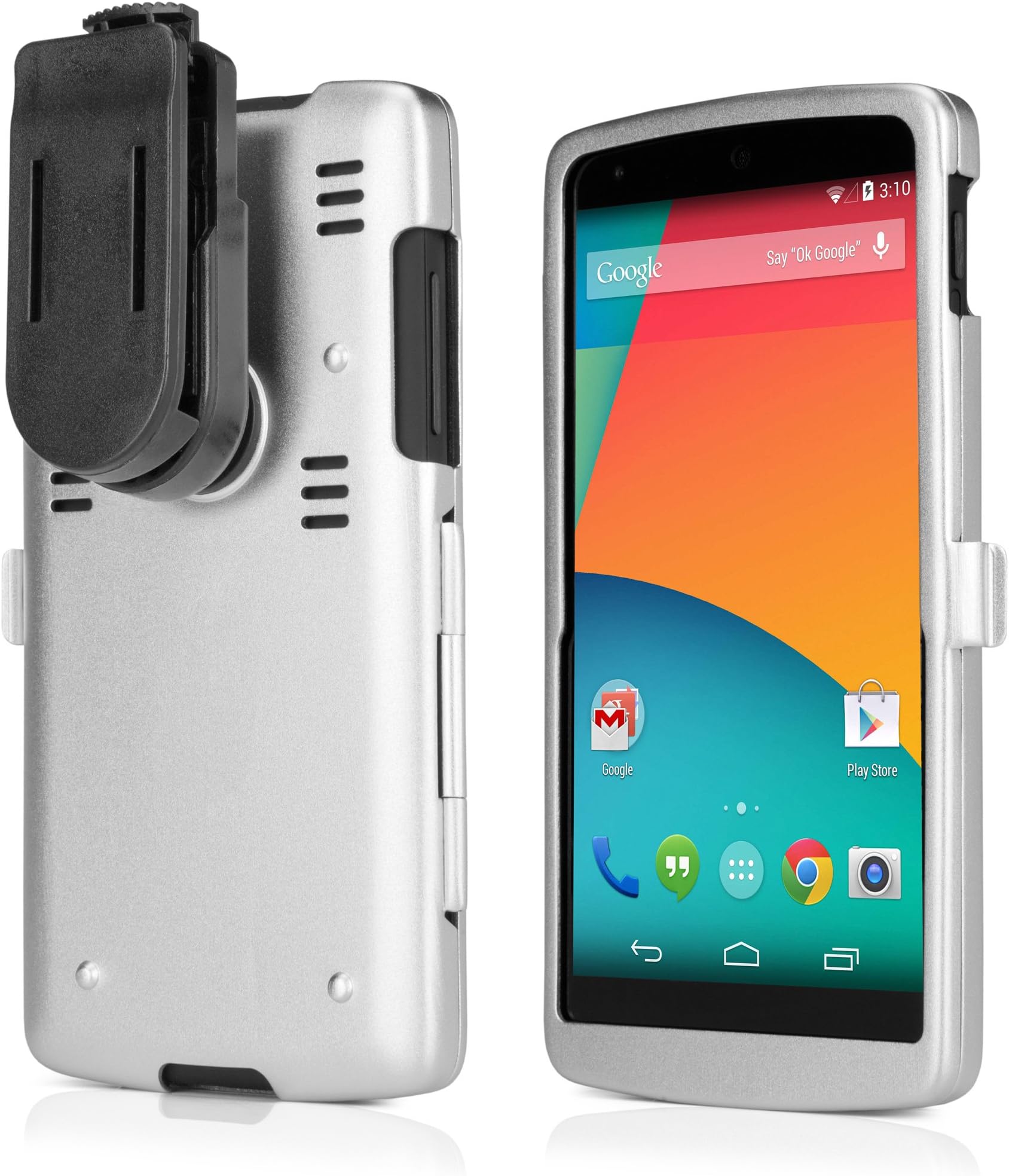 Nexus 5 Case, BoxWave [AluArmor Jacket] Rugged Armor Metal Cover for Google Nexus 5 - Metallic Silver