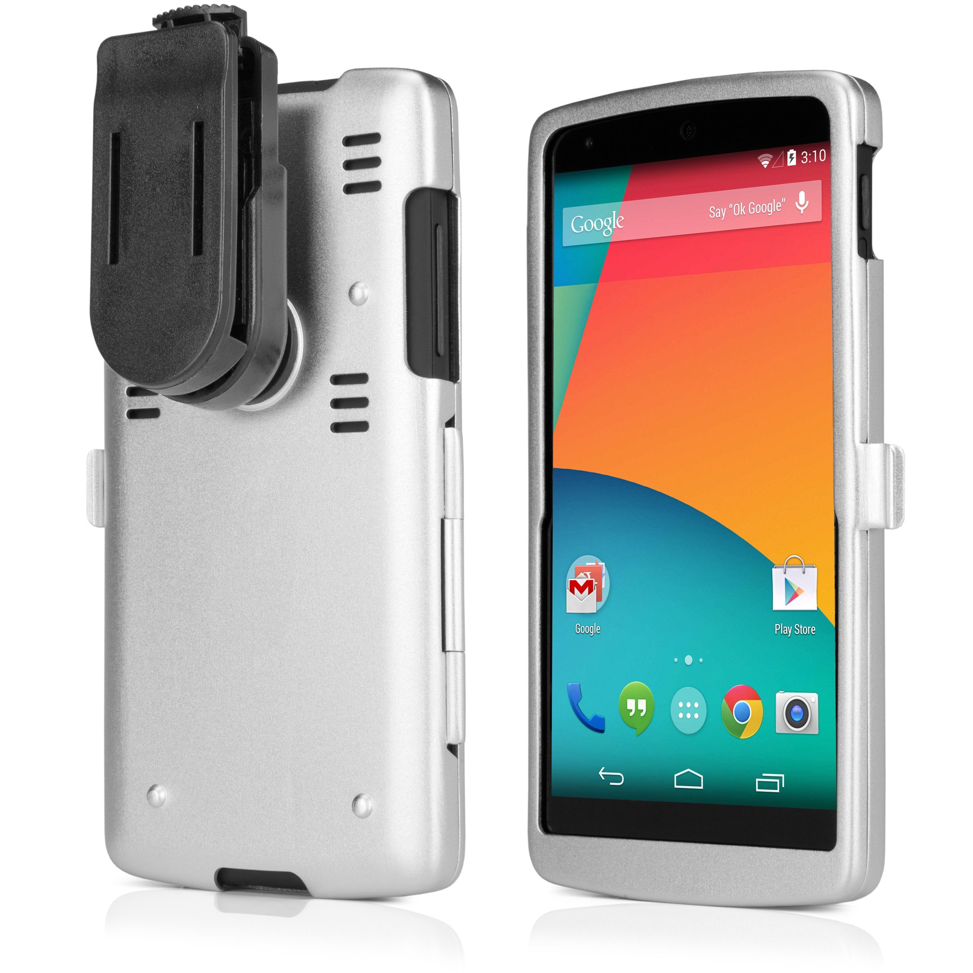 Nexus 5 Case, BoxWave [AluArmor Jacket] Rugged Armor Metal Cover for Google Nexus 5 - Metallic Silver