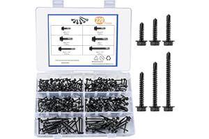 BAYIDUN 220 Pcs Self Drilling Tek Screw Assortment Kit, 8 x 1/2'' to 1-1/2'' Stainless Steel Hex Washer Head Self Tapping Screws, Sheet Metal Self Drilling Screws with Washers Gaskets for Metal