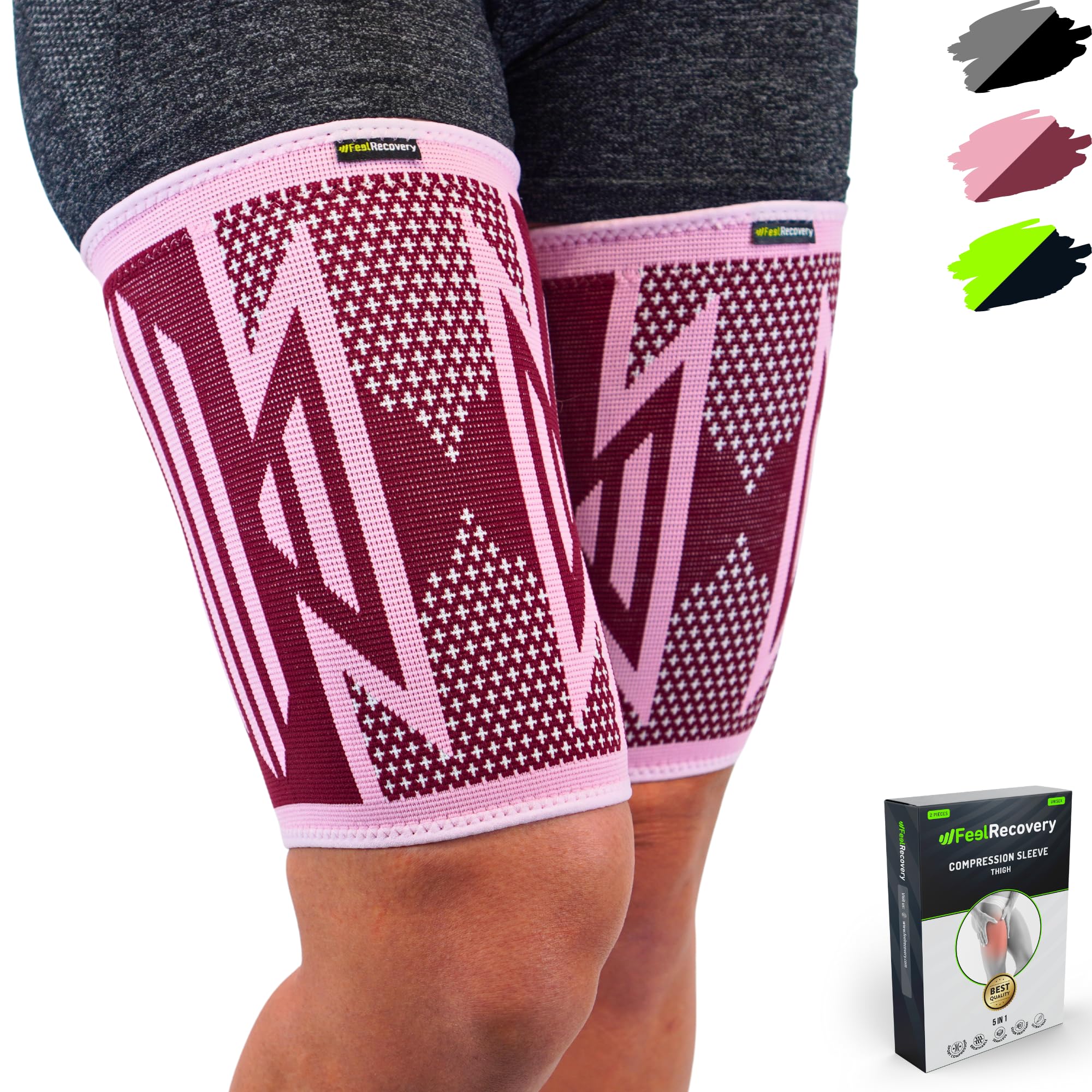 2 Pack Thigh Compression Sleeves for Men & Women - Thigh Support Brace for Hamstring, Quad & Groin Pain Relief, Muscle Strains, Cramps & for Running - Breathable & Non-Slip (S, Bordeaux)