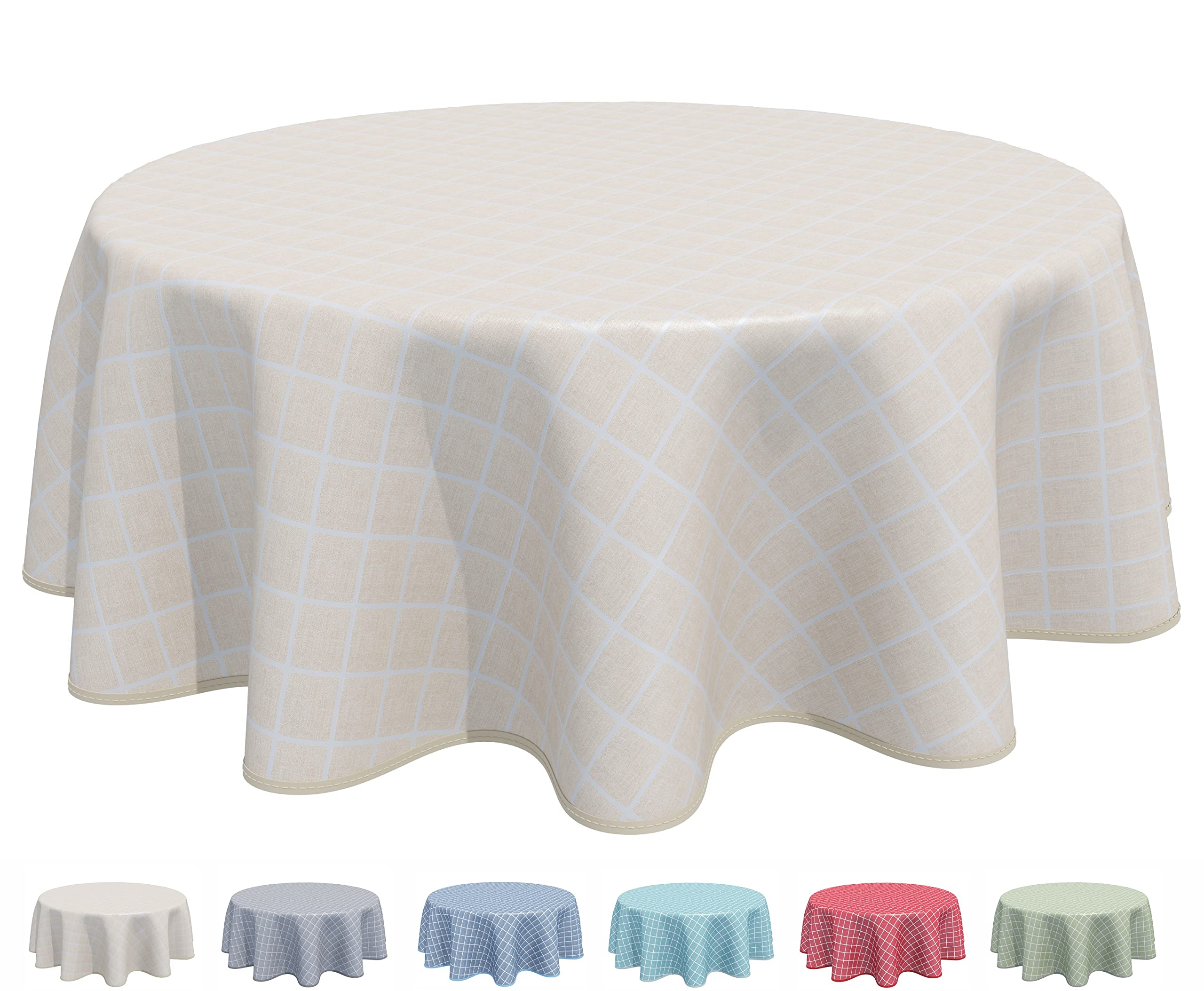 Home Direct Round Oilcloth PVC Wipe Clean Tablecloth 160cm 62" Check Beige