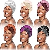 Vabean 6 Pcs African Black Women Turban Caps Beanie Headscarf Pre-Tied Twisted Braid Head Wraps