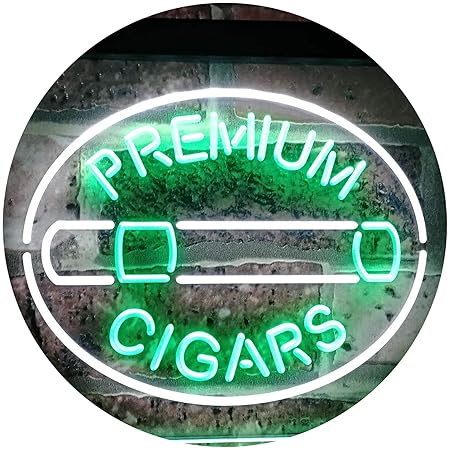 AdvpPro 2C Premium Cigars Display Dual Color LED Neon Sign White & Green 300mm x 210mm st6s32-i2389-wg