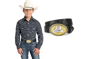 JKEEMI Kids Western Belt for Boys Girls, Embossed Genuine Leather Cowboy Cowgirl Belt for Jeans Pant Dresses Gift