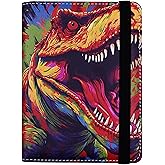 Passport Holder for Women and Men PU Leather Passport Cover for Travel (Colorful Dinosaur)