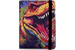 BASSYIL Passport Holder for Women and Men PU Leather Passport Cover for Travel (Colorful Dinosaur)