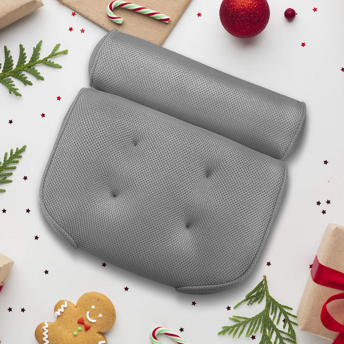 Essort Bathtub Pillow, Large Spa 3D Air Mesh Bath Pillow, Luxury Comfortable Soft Bath Cushion Headrest, for Head Neck Shoulder Support Backrest, Fits Any Size of Tubs, Jacuzzi (Gray) : Beauty