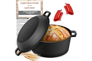 Cast Iron Pot Dutch Oven for Bread Baking, Cast Iron Casserole Dish with Lid Baking Cooking Supplies, 2-in-1 Dutch Oven Pot w