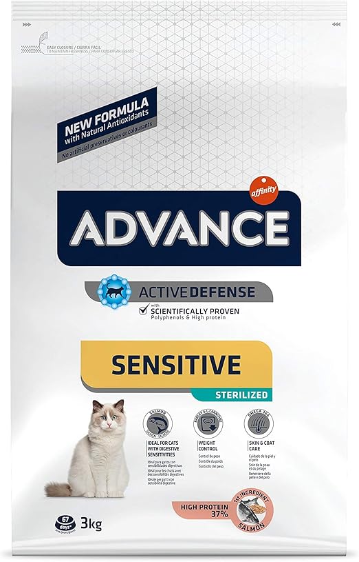 Advance Sensitive Sterilized Croquettes Pour Chat Adulte Avec Des Sensibilites Digestives Et Cutanees Saumon Et Orge 3kg Amazon Fr Animalerie