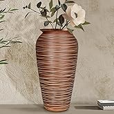 Ceramic Rustic Floor Vase,12" Large Farmhouse Flower Vases for Home Decor,Tall Boho Stain Resistant Decorative Vase for Living Room,Entryway,Office,Shelf,Centerpieces Decor (Goldenbrown)