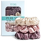 YFONG 3 PCS 100% Mulberry Silk Scrunchies for Women Girls, 22 Momme Soft Hair Ties for Frizz & Breakage Prevention, Elastic P