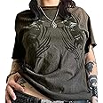 Grunge Graphic Tees for Women Y2k Vintage Gothic T Shirt Teen Girls Aesthetic Emo Baggy Tops 2000s Alternative Clothes