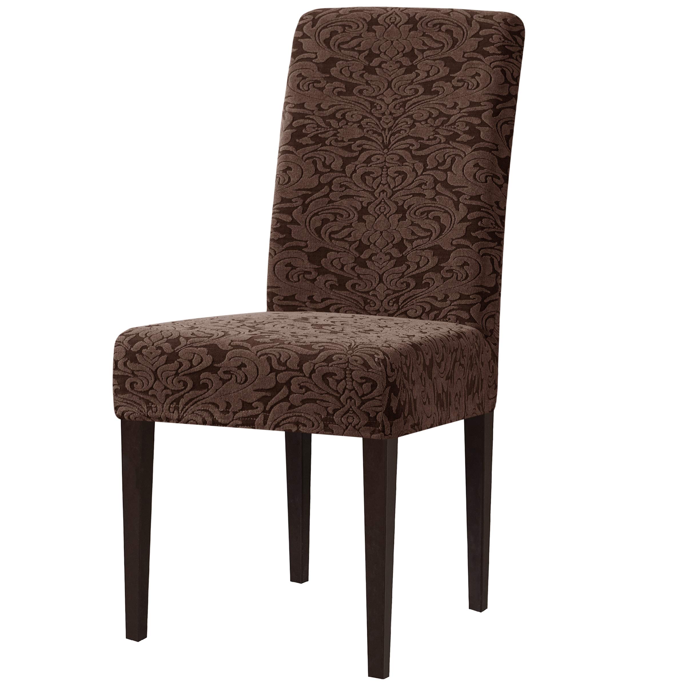subrtex Jacquard Dining Chair Covers Stretch Dining Room Chair Cover, Machine Washable Removable High Back Chair Protector for Kitchen(Pack of 2, Chocolate)