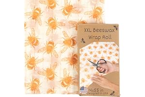KALOLO MALOSI XXL Reusable Beeswax Wraps For Food - 14 x 55 in Roll | Cut to Size Bees Wax Wraps Reusable | Extra Large Beeswax Paper Sheet | Cute Bees Wax Roll for Food Wraps