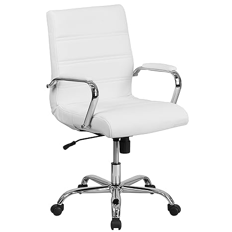 Flash Furniture Mid Back White Leather Executive Swivel Office Chair With Chrome Base And Arms