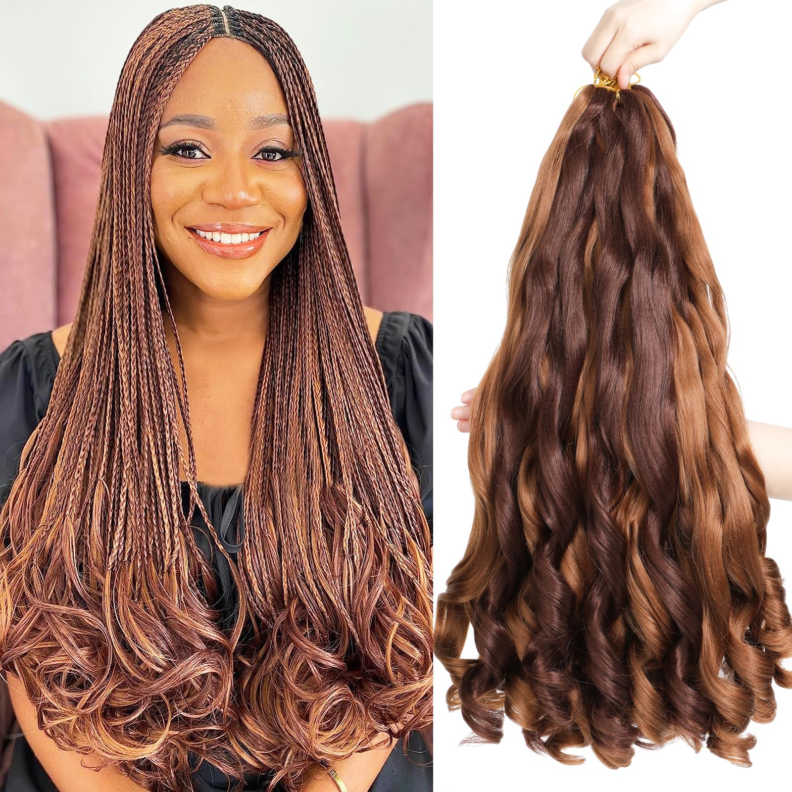 French Curl Braid Hair Extensions 22 Inch 8 Packs Curly Pre-Stretched Crochet Braids (33P30, 22 Inch (Pack of 8)) — image 1