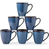 MONITO 17 OZ Coffee Mugs Set of 6, Large Ceramic Blue Coffee Mugs Set with handle for Tea/Latte/Milk/Cocoa, Funny Tea Cups for Office and Home, Engagement Gifts. (Starry Blue)