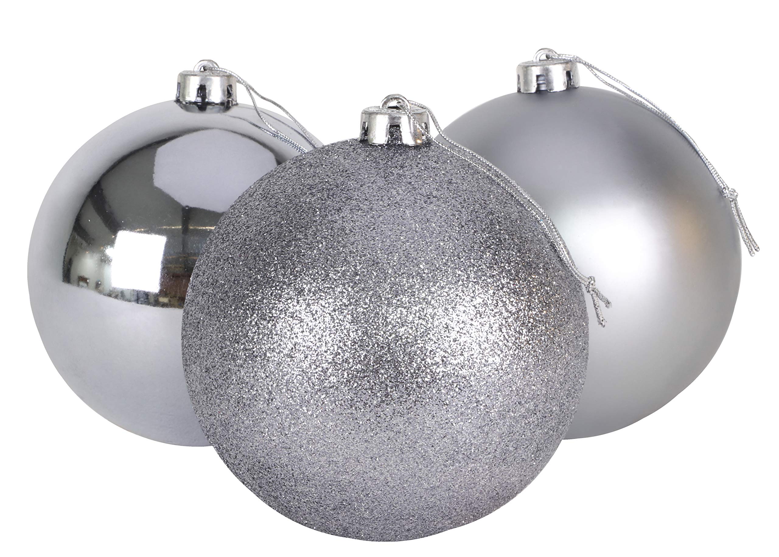 Christmas Concepts® 3-150mm (6") Extra Large Baubles - Shiny, Matte & Glitter Design - Christmas Decorations (Graphite Grey)