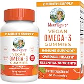 MARYRUTH'S Vegan Omega 3 Gummies for Adults, 60 Count, 2 Month Supply | Sugar Free Supplement with Vitamin C, Flaxseed Oil Immune Support, Overall Wellness, No Fish Taste