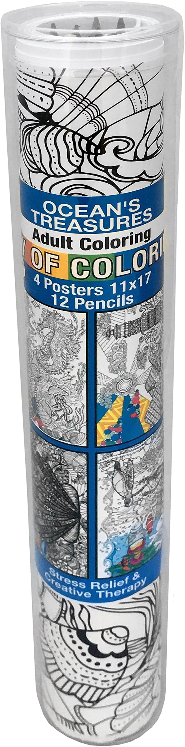 Joy of Coloring Ocean's Treasures Set Includes 4 Posters/12 Color Pencils/1 Pencil Sharpener